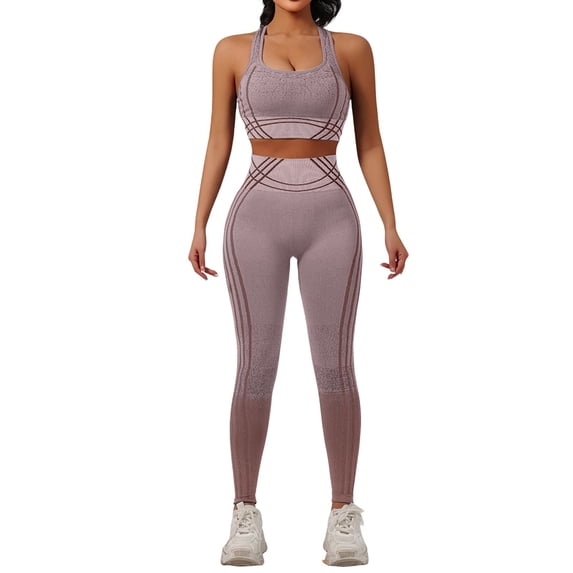 Women's 2 Piece Workout Set, Seamless Yoga Bra and High Waist Butt Lifting Yoga Pants, High Compression Fitness Outfit for Gym, Running, Yoga and Daily Wear-Khaki