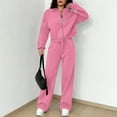 thumbnail image 1 of Women's 2 Piece Zip Up Sweatshirt and Jogger Set, Solid Color Casual Set, Loungewear Outfit, Drawstring Waist Tracksuit, Two Piece Activewear Set Pink M, 1 of 9