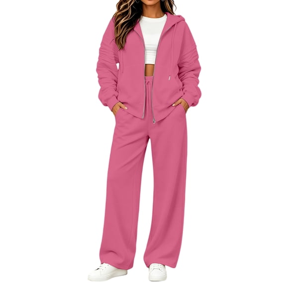 Women's 2 Piece Zip Up Hoodie Set Long Sleeve Sweatshirt and Wide Leg Pants Relaxed Casual Fleece Travel Set