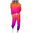 thumbnail image 1 of Women's 2 Pieces Lounge Outfits Colorblock Long Sleeve Crewneck Top and Jogger Pants Sets Comfy Sweatsuits S-5X (Small, Orange 01), 1 of 5