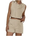 thumbnail image 1 of Women's 2 Pieces Outfits Tracksuits Summer Sleeveless Hooded Tank Top T-Shirt with Elastic Waist Shorts Sets with Pockets, 1 of 7