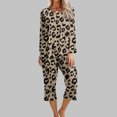 thumbnail image 1 of Women's 2 Pieces Print Outsuit Comfy Long Sleeve Top Cropped Loose Pants Family Sleepwear Pajamas Sets (M, Coffee), 1 of 5
