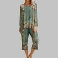 thumbnail image 1 of Women's 2 Pieces Print Outsuit Comfy Long Sleeve Top Cropped Loose Pants Family Sleepwear Pajamas Sets (XL, Green), 1 of 5