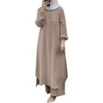 thumbnail image 1 of Women's 2 Pieces Sets Long Sleeve Button Down Shirt And Pants Abaya Casual Dress Dubai Outfits, 1 of 4