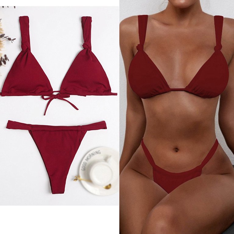 【PISCESS】Solid Triangle Bikini ★S/M Women's 2-Pieces Swimsuit,Solid Bikini Set Triangle String