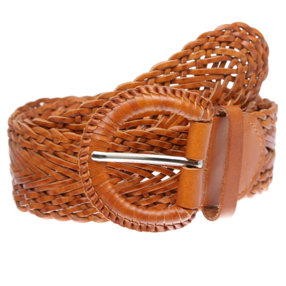 Women's 2" Wide Braided Woven Round Leather Belt