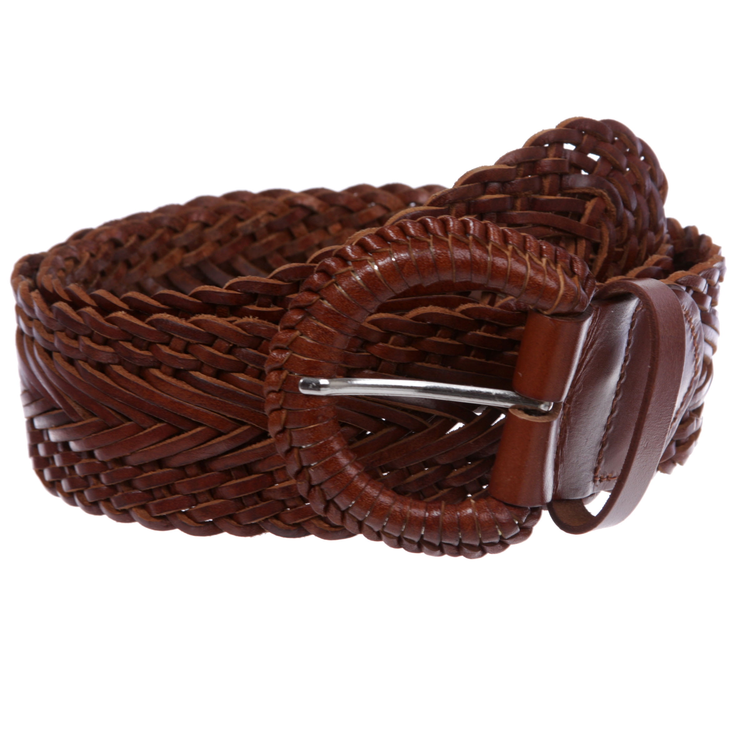 Women's 2 Wide Braided Woven Round Leather Belt 