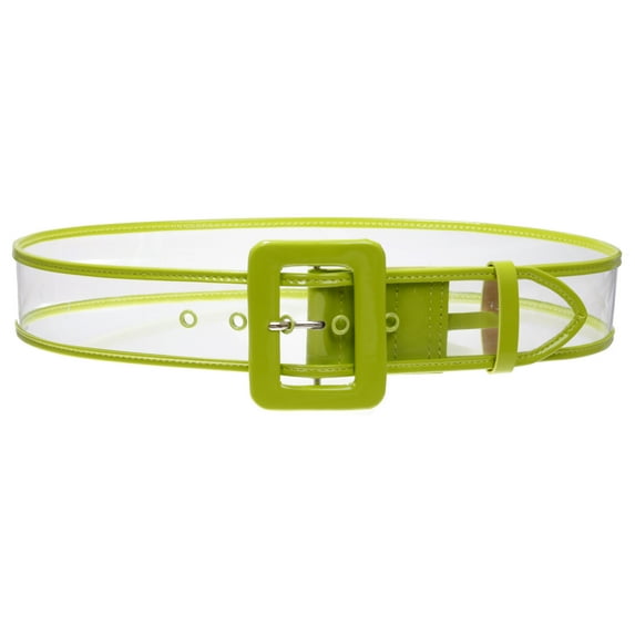 Women's 2" Wide Color-Trimmed Patent Leather Transparent Jelly Clear Belt