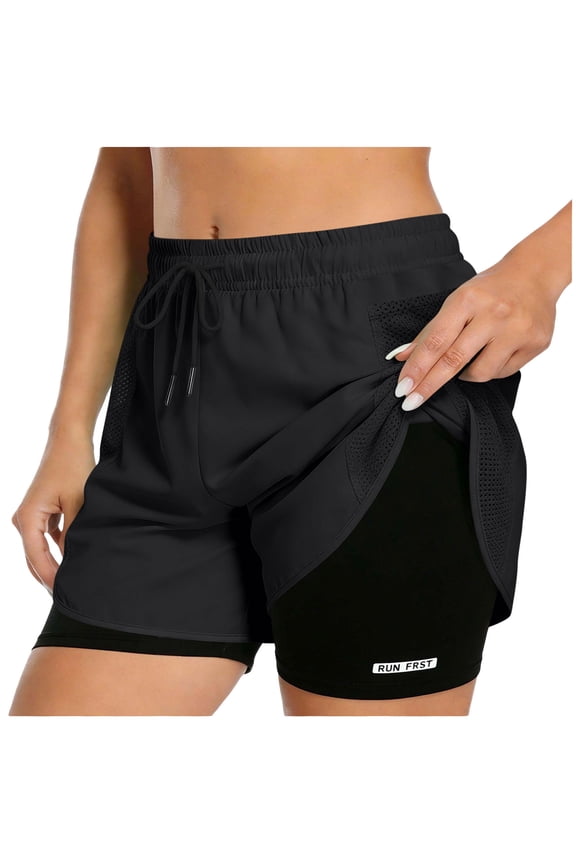 Women's 2 in 1 Athletic Shorts Drawstring Elastic Compression Liner Board Shorts Quick Dry Workout Clothes