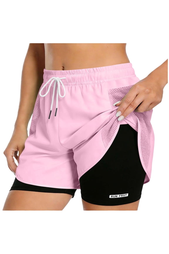 Women's 2 in 1 Athletic Shorts Drawstring Elastic Compression Liner Board Shorts Quick Dry Workout Clothes