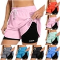 thumbnail image 1 of Women's 2 in 1 Athletic Shorts Drawstring Elastic Compression Liner Board Shorts Quick Dry Workout Clothes, 1 of 10