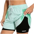 thumbnail image 1 of Women's 2 in 1 Athletic Shorts Drawstring Elastic Compression Liner Board Shorts Quick Dry Workout Clothes, 1 of 8