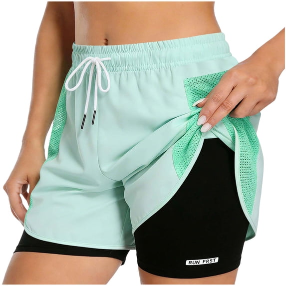 Women's 2 in 1 Athletic Shorts Drawstring Elastic Compression Liner Board Shorts Quick Dry Workout Clothes