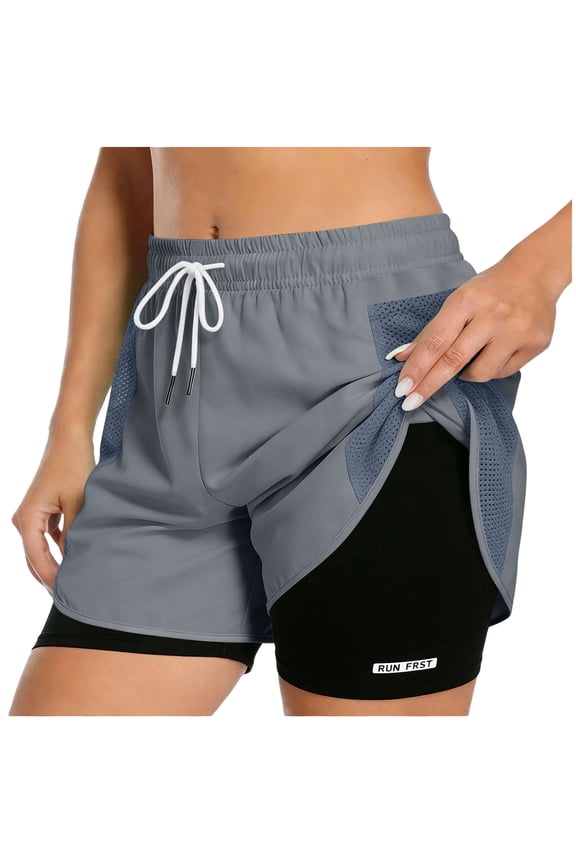 Women's 2 in 1 Athletic Shorts Drawstring Elastic Compression Liner Board Shorts Quick Dry Workout Clothes