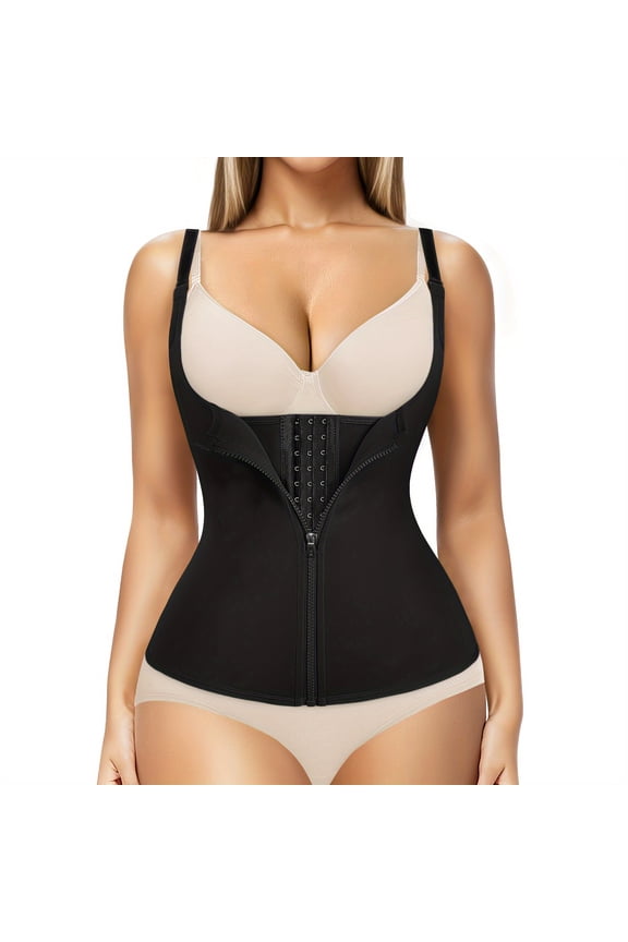 Women's 2-in-1 Body Shaping Corset & Zippered Tank Top - Tummy Control Waist Trainer with Lumbar Support, Stretchable Workout Activewear for Posture Enhancement, Crew Neck Sleeveless Fitness Sportswe