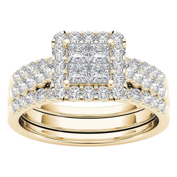 Women’s 2-in-1 Detachable Diamond Ring Set -Couples Rings for Him and Her Set, Rhinestone Crystal Diamond Engagement Rings, Cubic Zirconia Opal Wedding Ring Sets, 3pcs Wedding Band Set