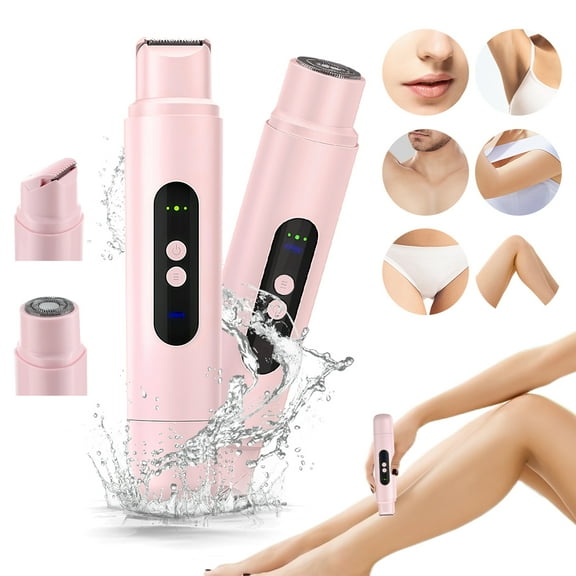 Women's 2-in-1 Electric Razor & Bikini Trimmer - Dual Head IPX7 Waterproof Shaver for Face, Legs, Underarm - Painless Rechargeable Hair Remover for Wet/Dry Use