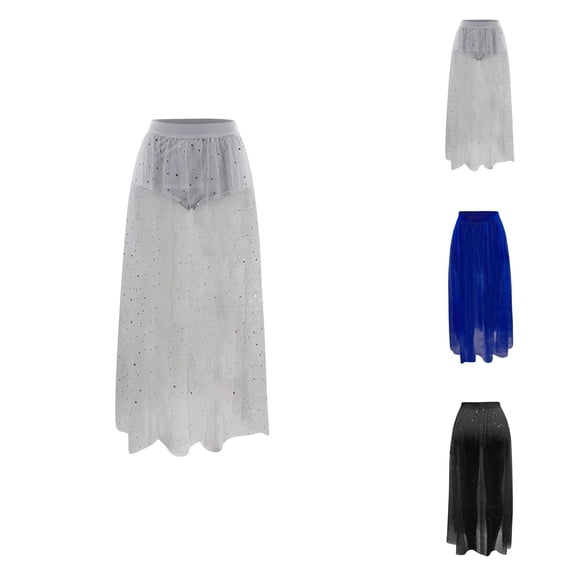 Women's 2 in 1 Lace Sheer Mesh High Waisted Galaxy Print Flowy A Line Maxi Skirt Clubwear