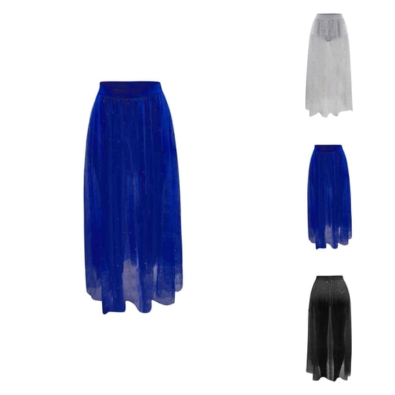 Women's 2 in 1 Lace Sheer Mesh High Waisted Galaxy Print Flowy A Line Maxi Skirt Clubwear