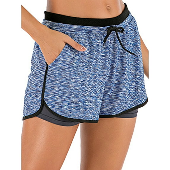 Women's 2 in 1 Running Shorts Workout Athletic Gym Yoga Shorts with Pockets
