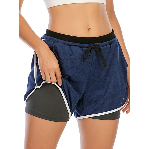 Women's 2 in 1 Running Shorts Workout Athletic Gym Yoga Shorts with Pockets