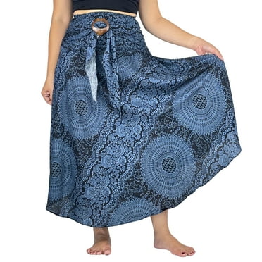 Women’s 2-in-1 Smocked Maxi Skirt & Boho Sundress, Convertible High Waist Asymmetric Hem