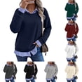 thumbnail image 1 of Women's 2 in 1 Striped Sweatshirt Long Sleeve Layered Pullover Shirts, Casual Collared Color Block Tunic Tops, Loose Fit Fall Winter Tops, 1 of 10