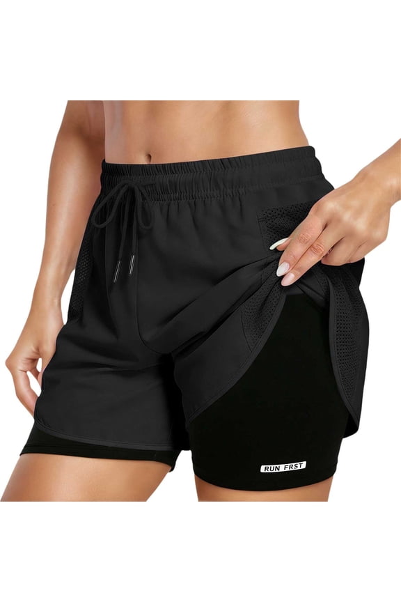 Women's 2 in 1 Two Layer Athletic Shorts Soft Loose Fit Lightweight Running Workout Shorts With Mesh Side Pocket For Daily Work Travel Leisure