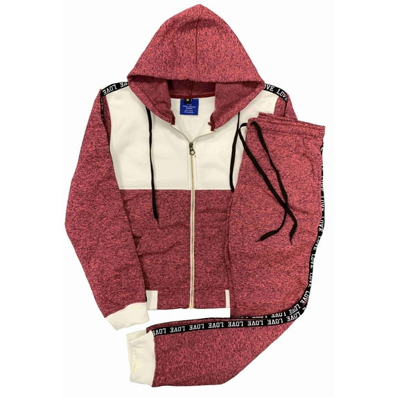 Women's 2-piece Fleece Sweatsuit Love Stripe sweat jacket & Jogger Sweatpants Outfit