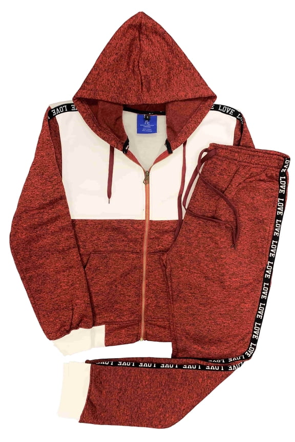 Women's 2-piece Fleece Sweatsuit Love Stripe sweat jacket & Jogger Sweatpants Outfit