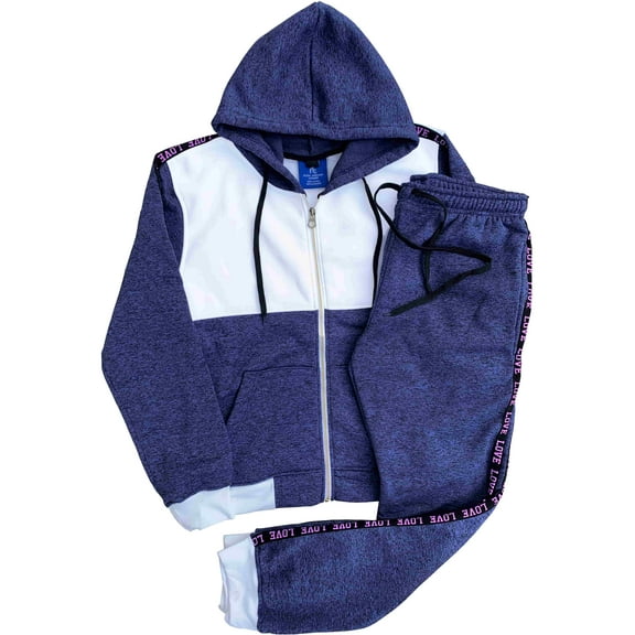 Women's 2-piece Fleece Sweatsuit Love Stripe sweat jacket & Jogger Sweatpants Outfit