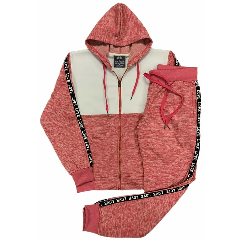 Women's 2-piece Fleece Sweatsuit Love Stripe sweat jacket Jogger
