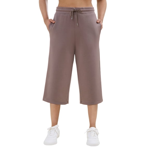 SPECIALMAGIC Women's Capri Pants Wide Leg High Waisted Sweatpants, Scuba Knit Stretch Lounge Pants, Elastic Waist, Mid Calf