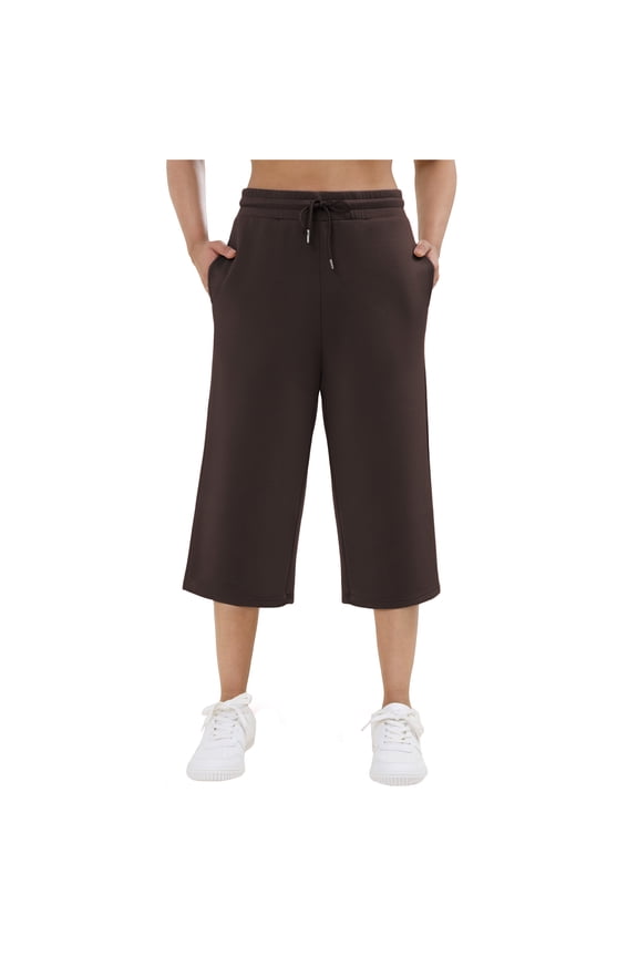 SPECIALMAGIC Women's Capri Pants Wide Leg High Waisted Sweatpants, Scuba Knit Stretch Lounge Pants, 20" Inseam, Elastic Waist, Mid Calf
