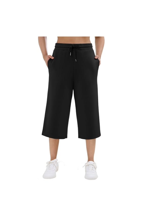 SPECIALMAGIC Women's Capri Pants Wide Leg High Waisted Sweatpants, Scuba Knit Stretch Lounge Pants, 20" Inseam, Elastic Waist, Mid Calf