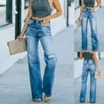 thumbnail image 1 of Women's 2021 New Casual Trousers Mid-Waist Straight Wash Jeans Oversized Jean Pants for Women Jean Pajama Pants Women Jean Pants for Women Long Womens Pants with Pockets 18 plus Classic plus plus Size, 1 of 8