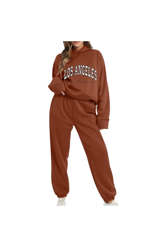 Women's 2022 Fall Two Piece Hoodie & Sweatpants Set - Polyester/Spandex, Casual Workout Tracksuit
