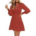 thumbnail image 1 of Women's 2023 Casual Long Sleeve Smocked Crew Neck Elastic Waist Flowy Tiered Mini Dress, 1 of 8