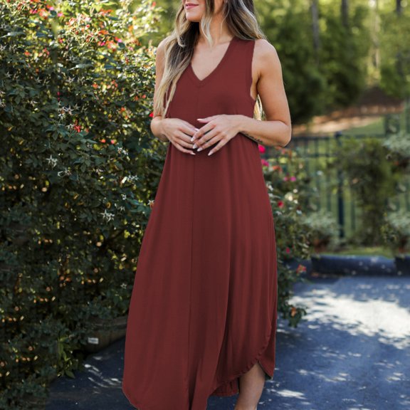 Women's 2023 Casual Loose Plain Tank Dress Sleeveless Summer Beach Long Dresses