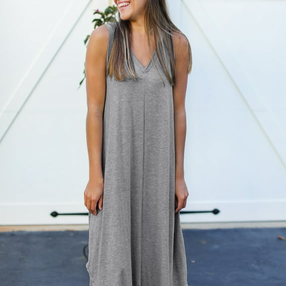 Women's 2023 Casual Loose Plain Tank Dress Sleeveless Summer Beach Long Dresses