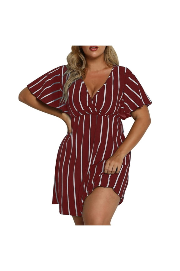 Women's 2023 Casual Summer Dress V Neck Short Sleeve Hight Waist Casual Party Tiered A-Line Mini Dress Flowy Pleated A-Line Maxi Dress