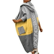 CZHJS Women's 2023 Clothes Outerwears Patchwork Color Block Open Front Lapel Fall Fashion Hooded Sweatshirt Winter Warm Coat Cable Knitted Sweater Plus Size Yellow XXL