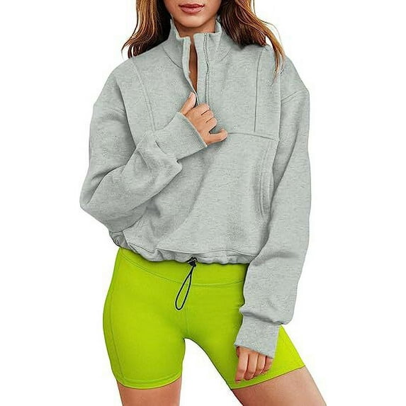 Women's 2023 Fall Half Zip Pullover Tops Long Sleeve Sweatshirt Quarter Zip Lapel Hoodie Sweater Teen Girls Fall Clothes