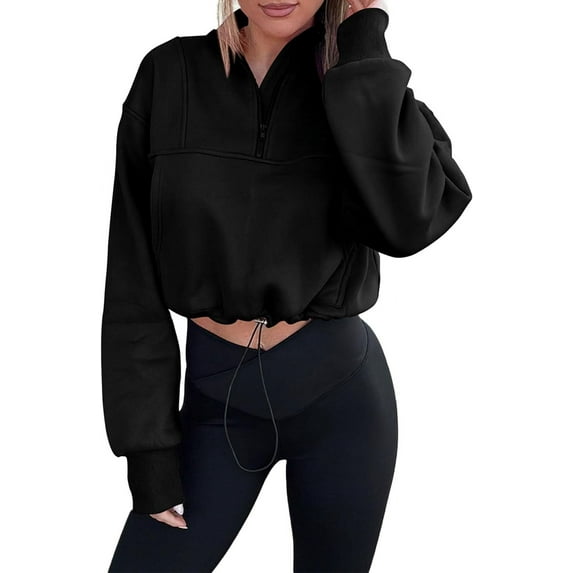 Women's 2023 Fall Half Zip Pullover Tops Long Sleeve Sweatshirt Quarter Zip Lapel Hoodie Sweater Teen Girls Fall Clothes