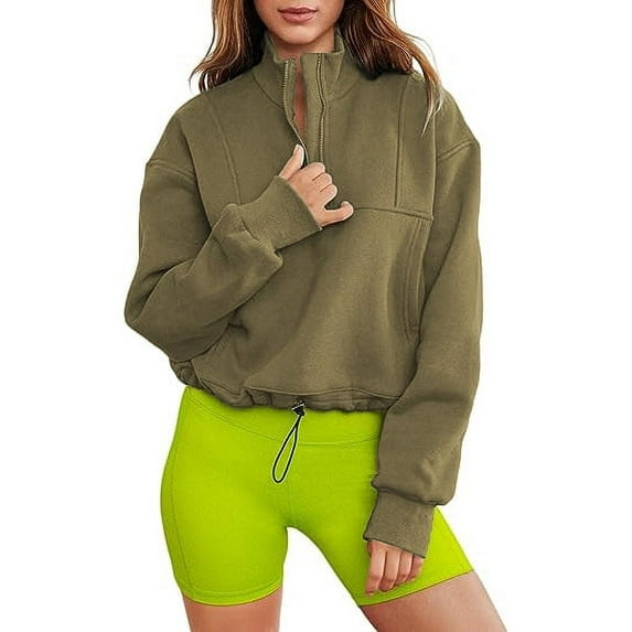 Women's 2023 Fall Half Zip Pullover Tops Long Sleeve Sweatshirt Quarter Zip Lapel Hoodie Sweater Teen Girls Fall Clothes