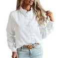 thumbnail image 1 of Women's 2023 Fall Long Sleeve Tops Crew Neck Striped Button Down Blouse Comfy Casual Work Ruffle Shirt MWhite, 1 of 9