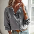 thumbnail image 1 of Women's 2023 Fall Long Sleeve Tops Crew Neck Striped Button Down Blouse Comfy Casual Work Ruffle Shirt SBlack, 1 of 9