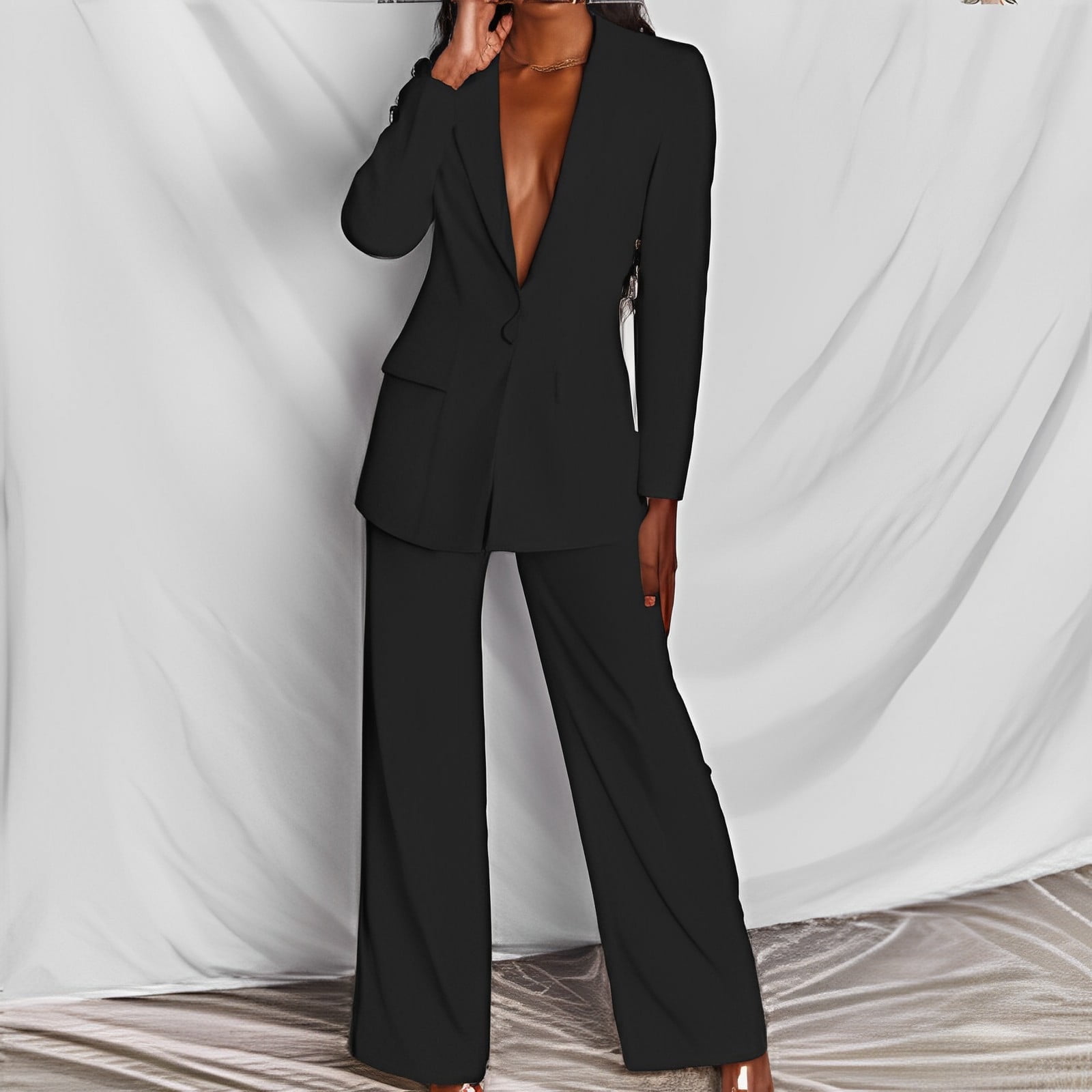 Women's 2023 Fall Two Piece Outfits Blazer Jacket and Wide Leg Pants