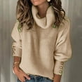thumbnail image 1 of Women's 2023 Fall Winter Long Sleeve Knit Sweater Plus Size Causal Turtleneck Button Loose Cable Knitted Pullover Tops, 1 of 6