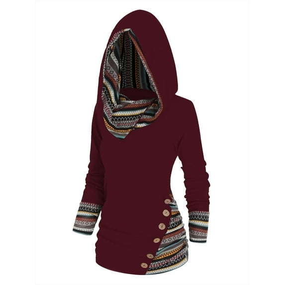 Women's 2023 Hoodie Ethnic Graphic Pullover Sweater Long Sleeve Sweatshirt Shirts Vintage Casual Tops  Stripe Splicing Button Decor Hoodie Knit Tops